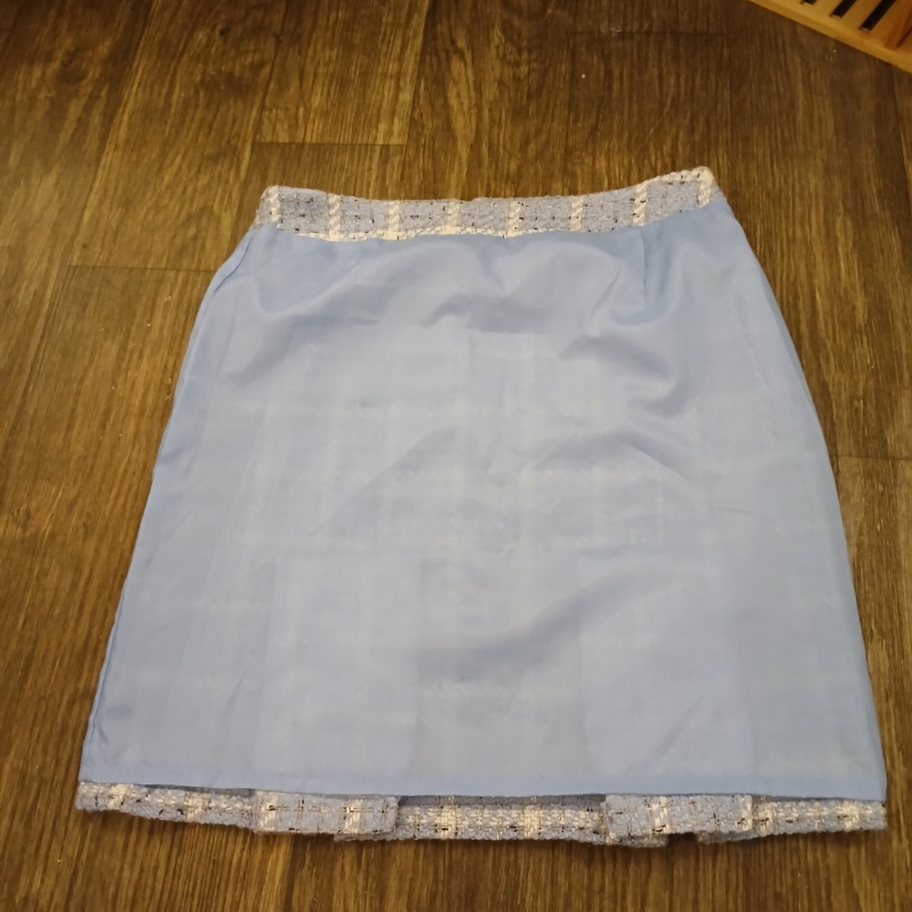 Requeriments  Midi Lenght Pencil Skirt Tweed Woven Sz 14 Light Blue White - Picture 4 of 12